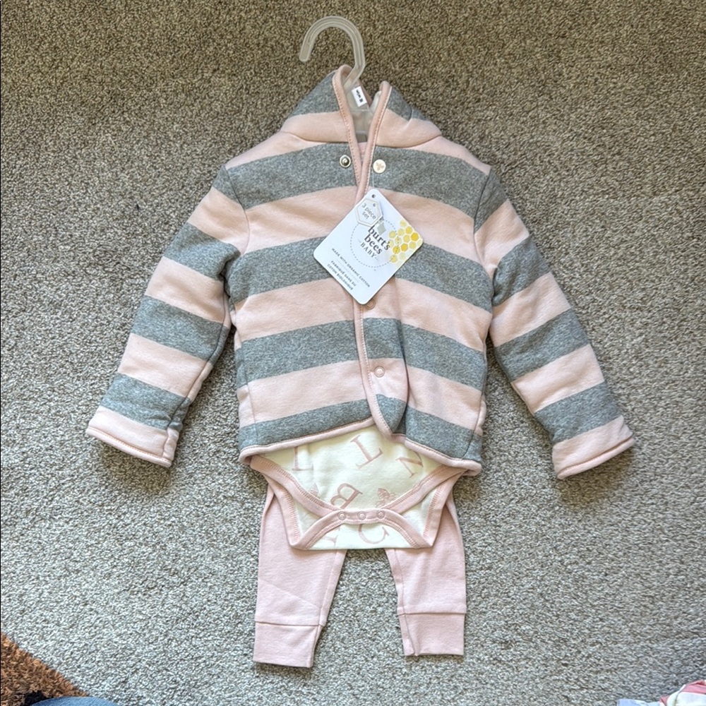 NWT Pink and Gray Striped Kids Matching Set